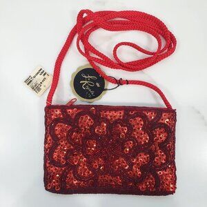 VTG Handmade Beaded Sequins Handbag Evening Red Flapper Formal Event Party NWT